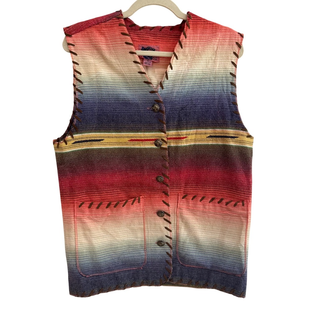 Vintage Cambridge Country‎ Store Vest S Oversized Rainbow Buffalo Nickel Button